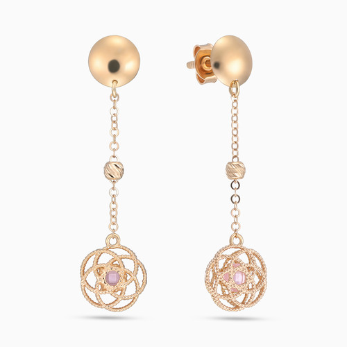 LGE268 - Floral Sphere Pink Stone Drop Earrings in 21K Gold - 92003110012-1 .jpg