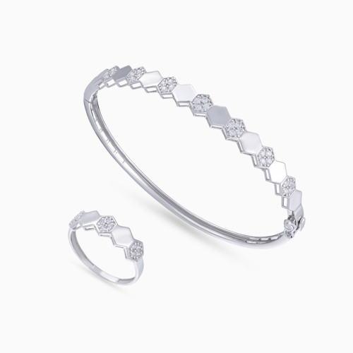 LGS477 - Alternating Hexagonal Discs Cubic Zirconia Set in 18K Gold (2 Pieces) - 21011110728-1.jpg