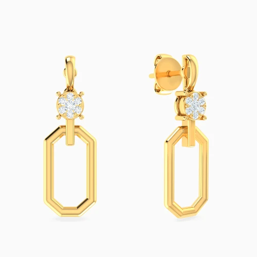 MLE627 - Single Hexagon & Round Diamond Drop Earrings in 18K Gold - 24051790032-1.webp