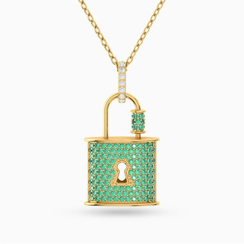 LIN588 - Lock Green Stones Necklace in 18K Gold - 111404120269-1.jpg