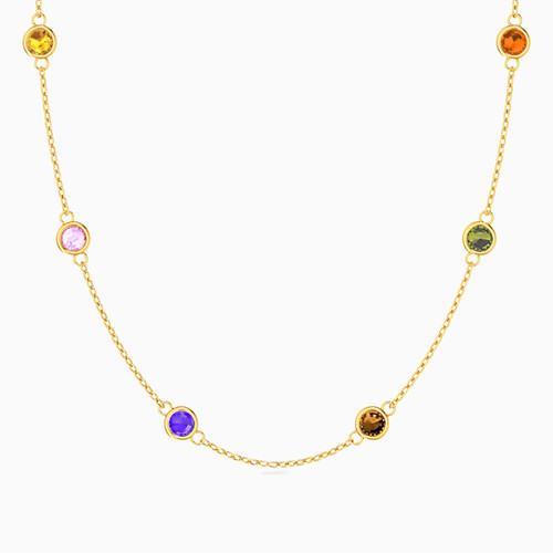 LIN299 - Circle Colored Stones Chain Necklace in 18K Gold - 111404180001-1.jpg