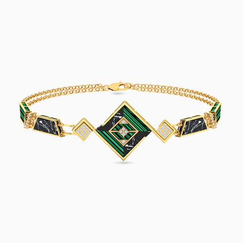 LIB134 - Square Colored Stones Chain Bracelet in 18K Gold - 111305180095-1.jpg