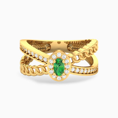 LGR491 - Oval Green Stones Ring in 18K Gold - 61002180066-1.jpg