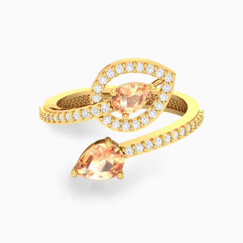 LGR516 - Pear Orange Stone Two headed Ring in 18K Gold - 61002180125-1.jpg