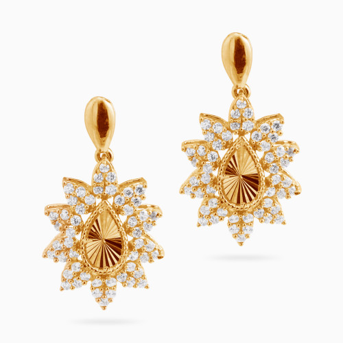 LGE31 - Flower Cubic Zirconia Drop Earrings in 18K Gold - 22003110036-1.jpg
