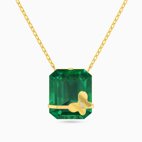 LIN401 - Cushion Diamond & Green Stones Necklace in 18K Gold - 111404120089-1.jpg