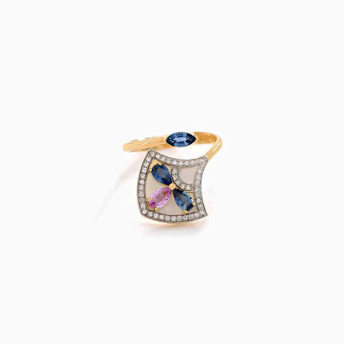 LDR588 - Abstract Diamond & Colored Stones Two headed Ring in 18K Gold - LZ0024R-1.jpg