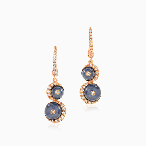 LDE197 - Circle Diamond & Blue Stone Drop Earrings in 18K Gold - AGE0042-1.jpg