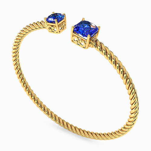LGB175 - Square Blue Stone Bangle Bracelet in 18K Gold - 21009110168-3.jpg