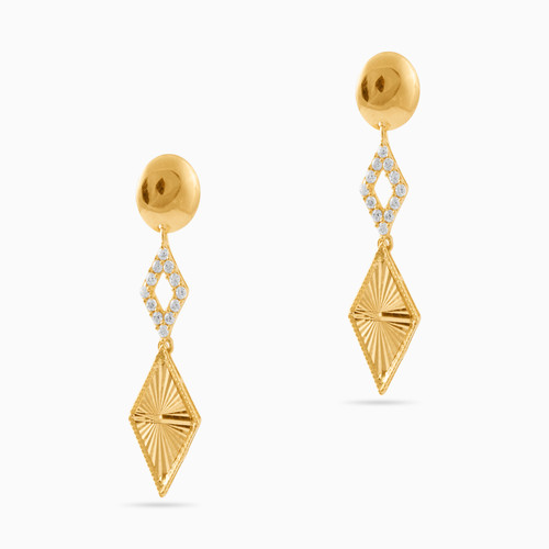 LGE98 - Rhombus Cubic Zirconia Drop Earrings in 21K Gold - 22003110016-1.jpg
