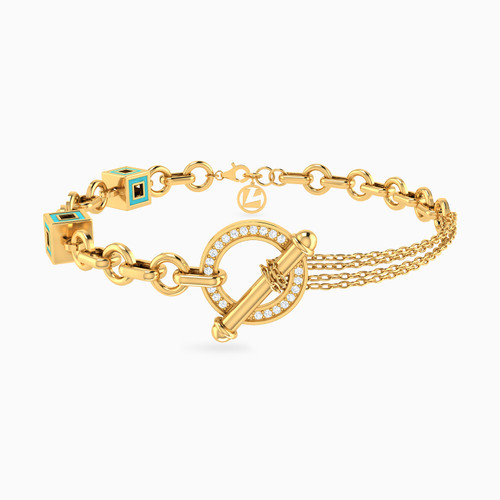 LGB261 - Links Cubic Zirconia & Enamel Coated Chain Bracelet in 18K Gold - 21010650353-1.jpg