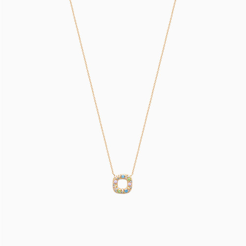 WN203 - Circle Colored Stones Gold Plated Necklace - 97378745-1.jpg