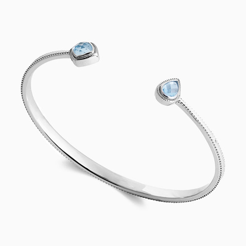 WB131 - Pear Colored Stones Sterling Slver Cuff Bracelet - 87368558-1.jpg