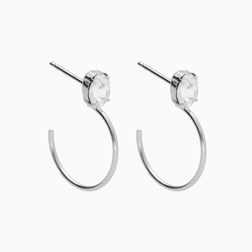WE133 - Oval Clear Stone Sterling Silver Hoop Earrings - A4572-07HT-1.jpg