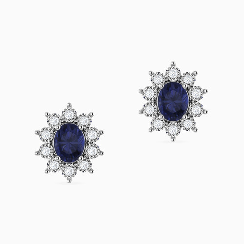 LDE476 - Flower Diamond & Blue Stone Stud Earrings in 18K Gold - ER413429W18SA1-1.jpg