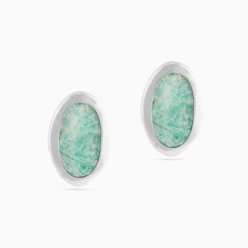 WE111 - Oval Green Stones Sterling Silver Stud Earrings - 13003060-1.jpg