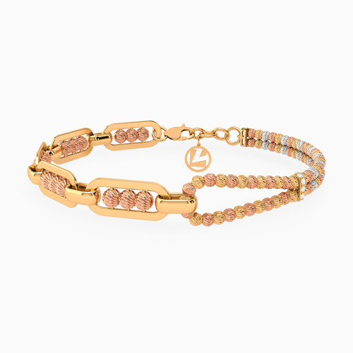 LGB314 - Beaded Cubic Zirconia Chain Bracelet in 21K Gold - 22010020246-1.jpg