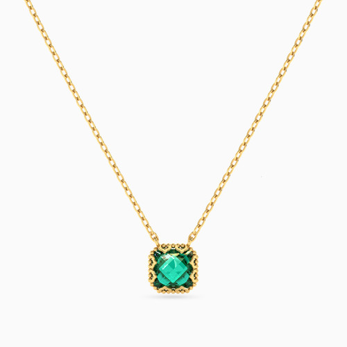LIN769 - Cushion Green Stones Necklace in 18K Gold - 111404120345-1.jpg