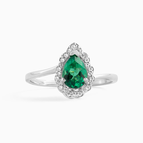 LDR762 - Pear Diamond & Green Stones Ring in 18K Gold - 41212E-1.jpg