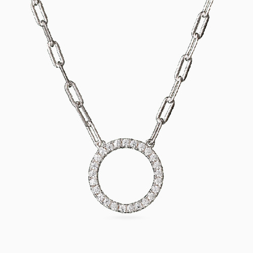 WN3 - Circle Cubic Zirconia Sterling Silver Necklace - 87350345-1.jpg