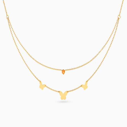 MLN833 - Butterfly Orange Stone Layered Necklace in 18K Gold - 21046110798 - 1.jpg