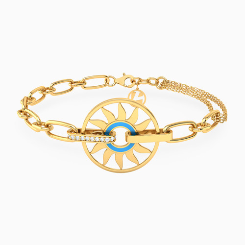 LGB299 - Circle Blue Stone & Enamel Coated Chain Bracelet in 18K Gold - 21010650351-1.jpg