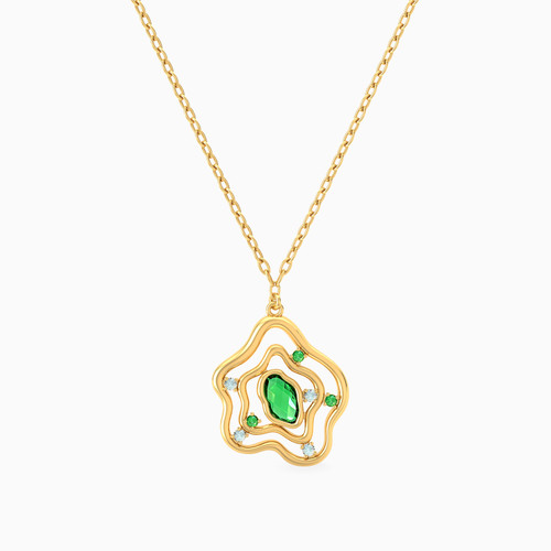 MLN1130 - Flower Green Stones Necklace in 18K Gold - 21046111018-1.jpg