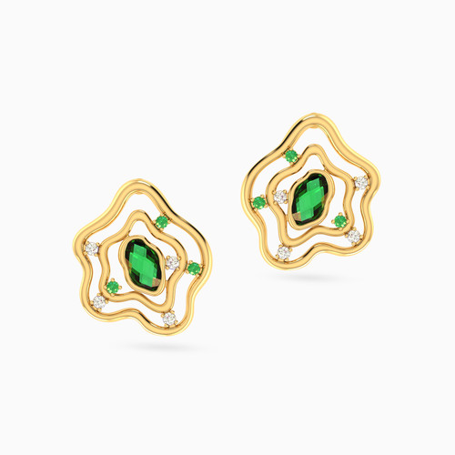 MLE297 - Flower Green Stones Stud Earrings in 18K Gold - 21051110317-1.jpg