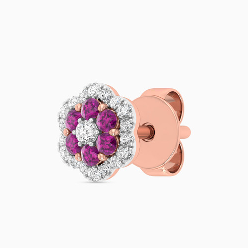 LDE161 - Flower Diamond & Rose Stone Stud Earrings in 18K Gold - ER92132-3.jpg