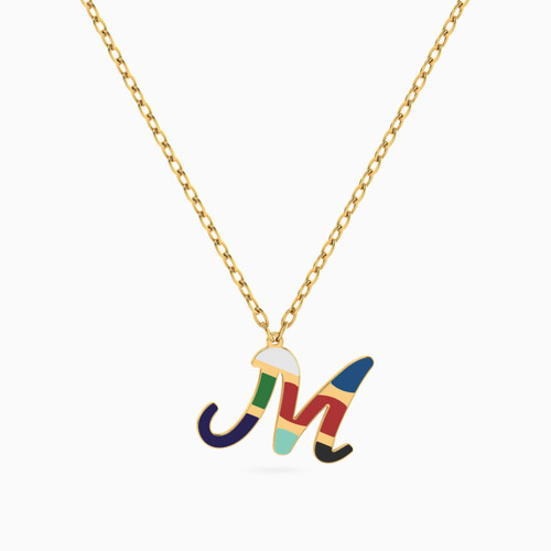 MLN1163 - Letter M Enamel Coated Necklace In 18K Gold - 21046111054-1.jpg