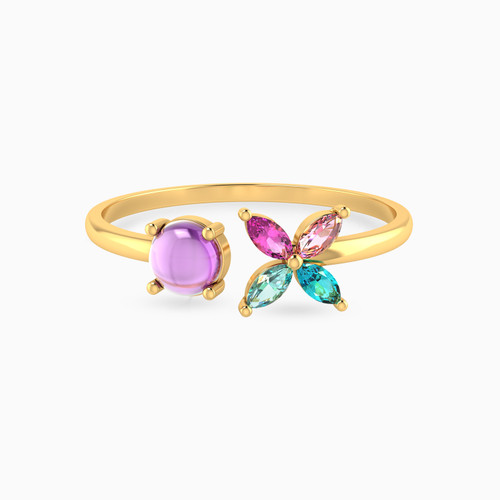 LIR215 - Flower Colored Stones Two headed Ring in 18K Gold - 111104180361-1.jpg