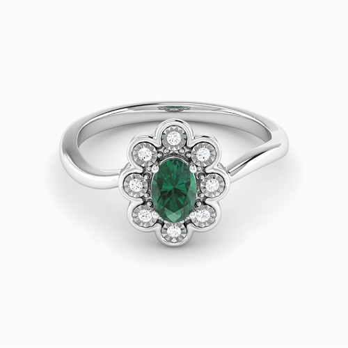 LDR2030 - Flower Diamond & Green Stones Ring in 18K Gold - RN403650W18HEM1-1.jpg