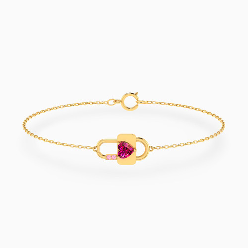 LIB166 - Lock Rose Stone Chain Bracelet in 18K Gold - 111304130382-1.jpg
