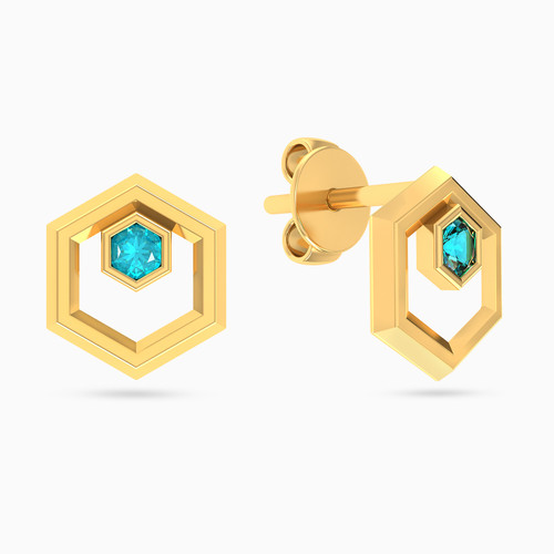 MLE324 - Hexagon Colored Stones Stud Earrings in 18K Gold - 21051110329-1.jpg