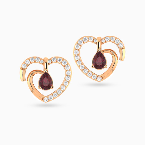 LDE532 - Heart Diamond & Red Stone Stud Earrings in 18K Gold - ER417236P18HRU1-1.jpg