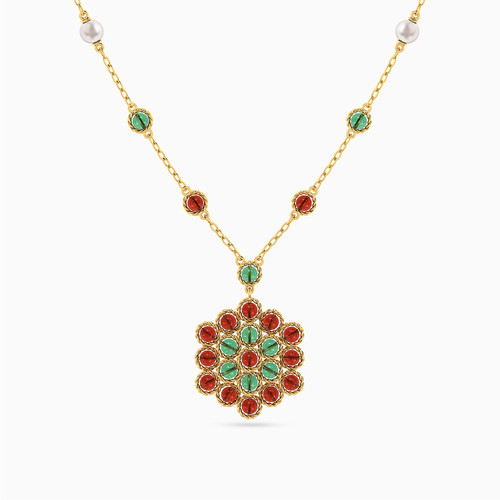 LIN967 - Flower Colored Stones Necklace in 18K Gold - 111404180392-1.jpg