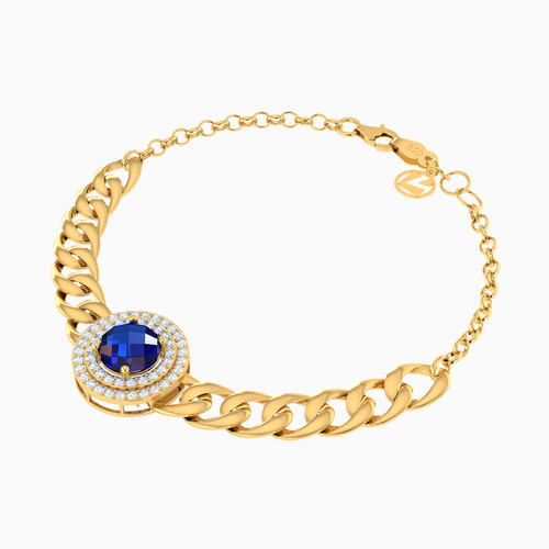 LGB609 - Round Blue Stone Chain Bracelet in 18K Gold - 21010650322-3.jpg