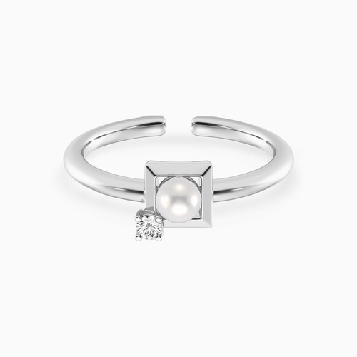 WR200 - Square Lab Grown Diamonds & Pearl Sterling Silver Ring - MSR00848-1.jpg