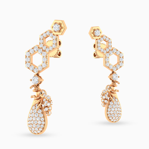LDE728 - A Honeycomb Diamond Drop Earrings in 18K Gold - ER417398P18DI1-4.jpg