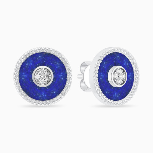 LDE730 - Circle Diamond & Blue Stone Stud Earrings in 18K Gold - RG93008-LAP-1.jpg