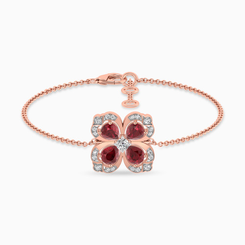 LDB525 - Clover Diamond & Red Stone Chain Bracelet in 18K Gold - TBR9001928-RB-1.jpg