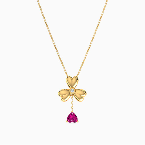 MLN874 - Flower Diamonds & Rose Stone Necklace In 18K Gold - 21046110933 - 1.jpg