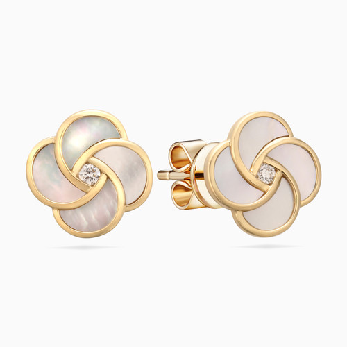 LDE763 - Floral Diamond & Enamel Coated Stud Earrings in 18K Gold - ER122987Y8MOP-1.jpg
