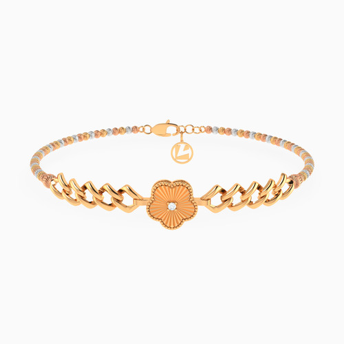 LGB682 - Flower Colored Stone Chain Bracelet in 21K Gold - 22010110638-1.jpg