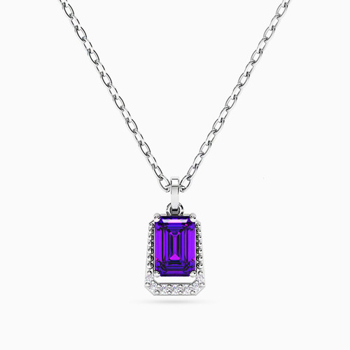 MLN757 - Baguette Diamonds & Purple Stone Necklace In 18K Gold - 21046110761-1.jpg