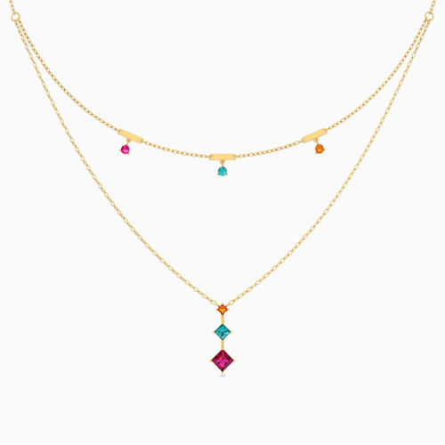 MLN1015 - Square Colored Stones Layered Necklace in 18K Gold - 21046030277-1.jpg