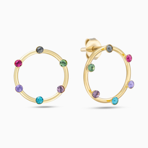 WE82 - Round Colored Stones Gold Plated Stud Earrings - A3579-MDT-1 .jpg