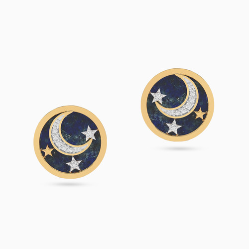 LDE800 - Cresent Blue Stone & Diamond Stud Earrings In 18K Gold - SAE05642-1.jpg