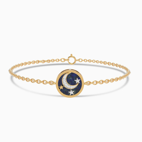 LDB572 - Cresent Blue Stone & Diamond Chain Bracelet In 18K Gold - SAB05642-1.jpg