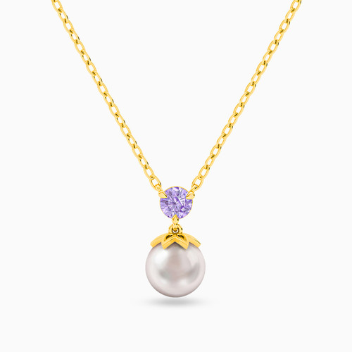 MLN33 - Round Pearls & Purple Stone Necklace in 18K Gold - 21046030139-1.jpg